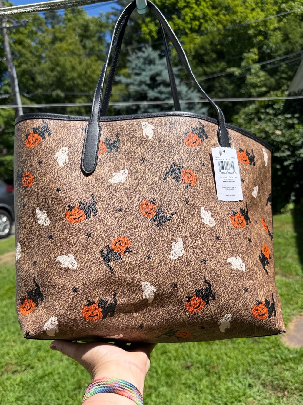 Coach Halloween City Tote Signature Canvas Ghost Pumpkin Cat CW450 NWT - Picture 3 of 12